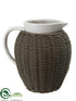 Silk Plants Direct Ceramic, Wicker Pitcher - White Gray - Pack of 1