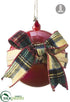 Silk Plants Direct Plaid Glass Ball Ornament With Bells - Red - Pack of 1