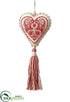 Silk Plants Direct Reindeer Heart Tassel Ornament - Beige Red - Pack of 6