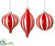 Glass Stripe Ball,  Onion, Finial Ornament - Red Cream - Pack of 2