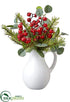 Silk Plants Direct Berry, Eucalyptus, Pine in Ceramic Pitcher - Red Green - Pack of 2