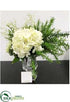 Silk Plants Direct Hydrangea, Rose Arrangement - Cream Green - Pack of 1