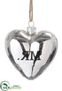 Silk Plants Direct Mr. Glass Heart Ornament - Silver Antique - Pack of 12