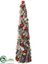 Silk Plants Direct Glitter Pine Cone, Ball Cone Topiary - Red Green - Pack of 2