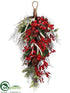 Silk Plants Direct Berry, Pine Cone, Antler, Pine Door Swag - Red Brown - Pack of 2