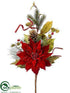 Silk Plants Direct Glitter Poinsettia, Pine Cone, Pine Spray - Red - Pack of 6