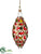 Jeweled Diamond Glass Finial Ornament - Red Green - Pack of 2