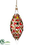 Silk Plants Direct Jeweled Diamond Glass Finial Ornament - Red Green - Pack of 2