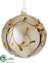 Silk Plants Direct Glass Leaf Pattern Ball Ornament - Ivory Gold - Pack of 4