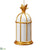 Glass Birdcage Ornament With Bird - White Gold - Pack of 6