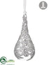 Silk Plants Direct Glass Laced Teardrop Ornament - Silver Clear - Pack of 6