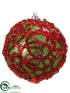 Silk Plants Direct Glittered Swirl Pattern Ball Ornament - Red Green - Pack of 4