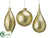 Glitter Ball, Finial, Teardrop Plastic Ornament - Gold - Pack of 4