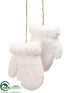 Silk Plants Direct Mitten Ornament - White Glittered - Pack of 12