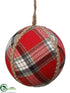 Silk Plants Direct Plaid Ball Ornament - Red - Pack of 12