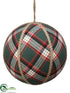Silk Plants Direct Plaid Ball Ornament - Green - Pack of 2