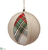 Silk Plants Direct Plaid, Linen Ball Ornament - Green Red - Pack of 6